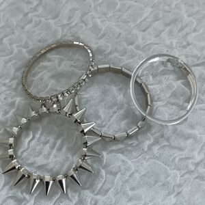 Edgy Silver-Tone Spike, Rhinestone And Band Bracelets-Multi-pack Set